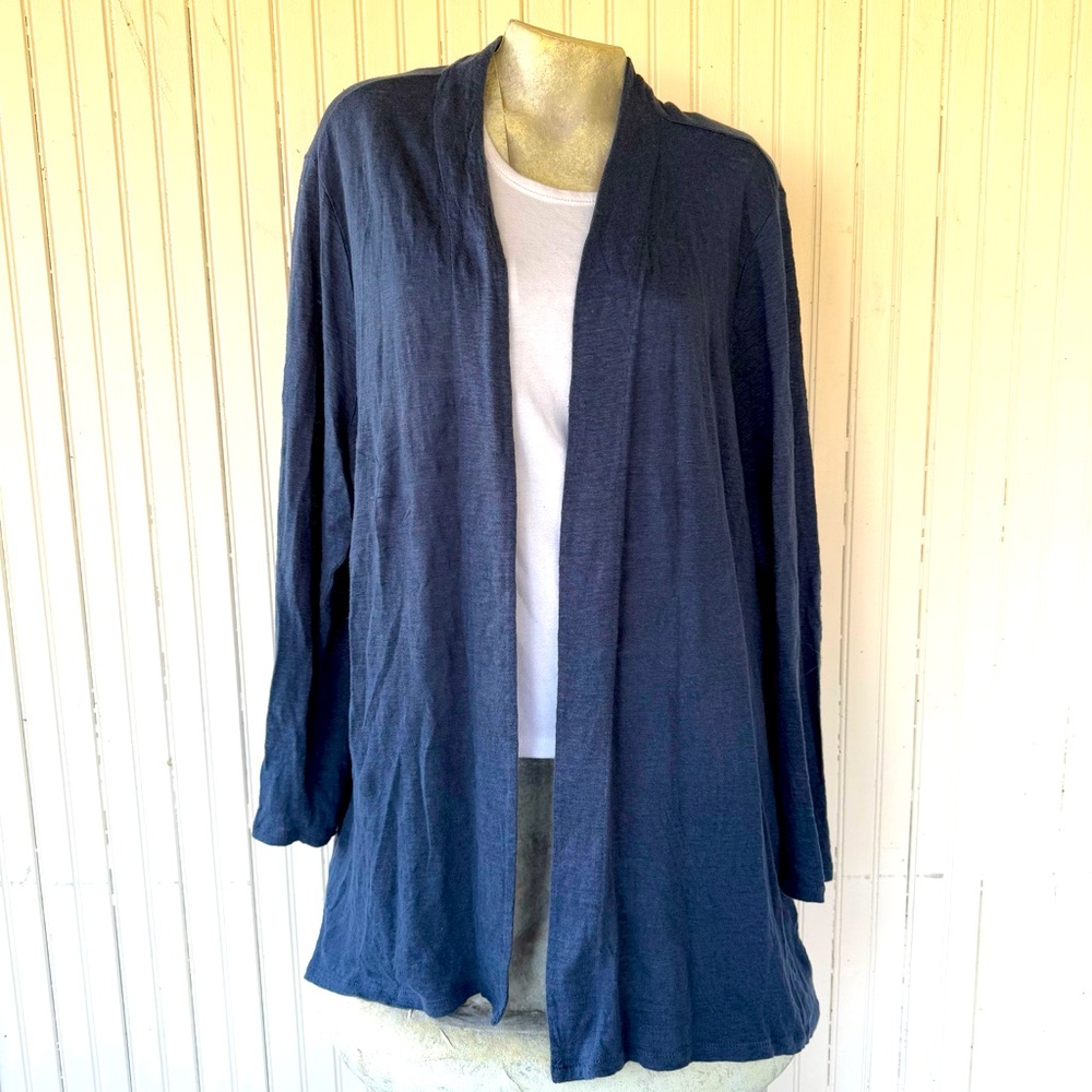 J Jill Linen Cardigan XL Dusty Blue Lightweight Sweater Coastal Lagenlook